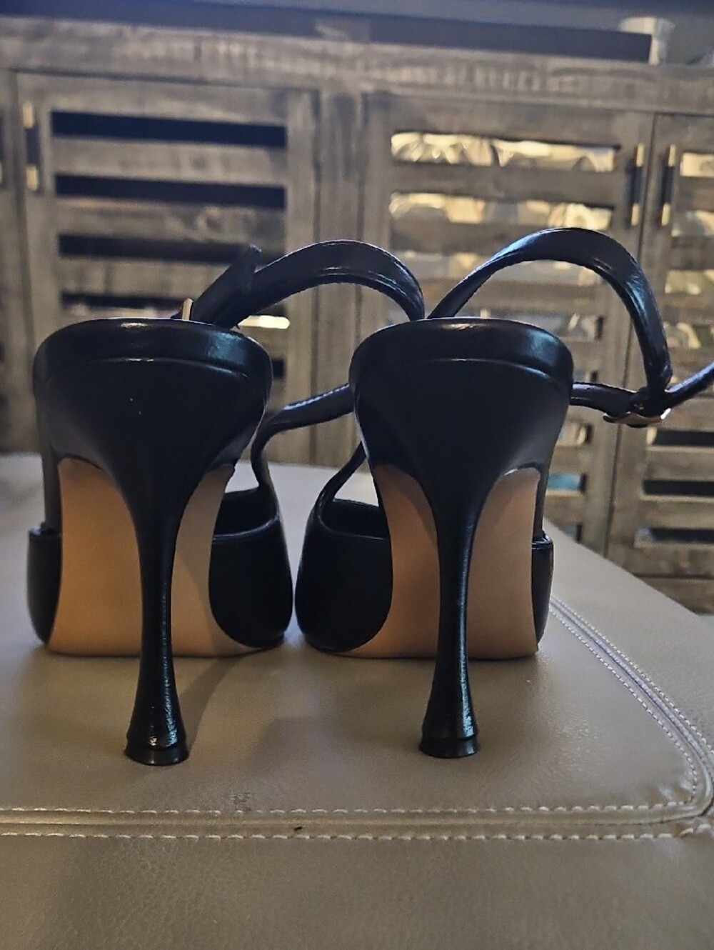 Steve Madden Black Pointed Slingback Stiletto Heels - Picture 4 of 5